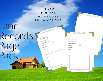 Land Records Page Pack - Printable (Digital Download) Family History Pages Templates
