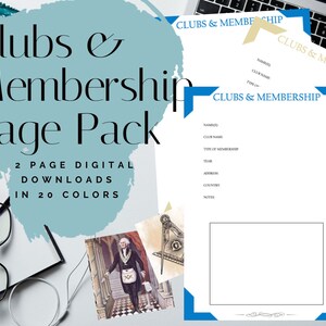 Clubs & Membership Page Pack - Printable (Digital Download) Family History Pages Templates