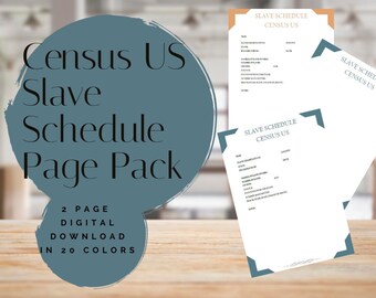 Census US Slave Schedules Page Pack - Printable (Digital Download) Family History Pages Templates