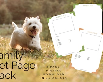 Family Pet Page Pack - Printable (Digital Download) Family History Pages Templates