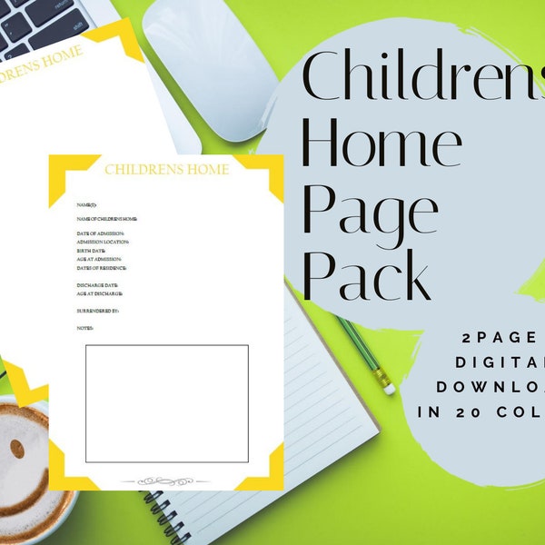 Childrens Home Page Pack - Printable (Digital Download) Family History Pages Templates