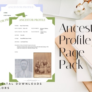 Ancestor Profile Page Pack - Printable (Digital Download) Family History Pages Templates