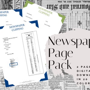 Newspaper Page Pack - Printable (Digital Download) Family History Pages Templates