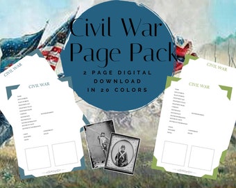 Civil War Page Pack - Printable (Digital Download) Family History Pages Templates