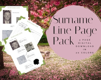 Surname Line Page Pack - Printable (Digital Download) Family History Pages Templates