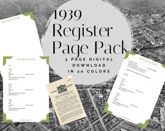 1939 Register Page Pack - Printable (Digital Download) Family History Pages Templates