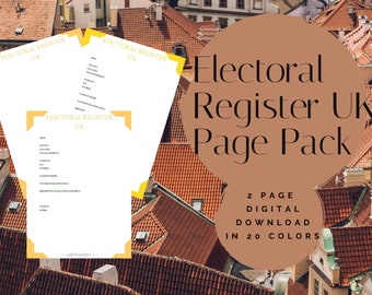Electoral Register UK Page Pack - Printable (Digital Download) Family History Pages Templates