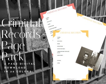 Criminal Records Page Pack - Printable (Digital Download) Family History Pages Templates