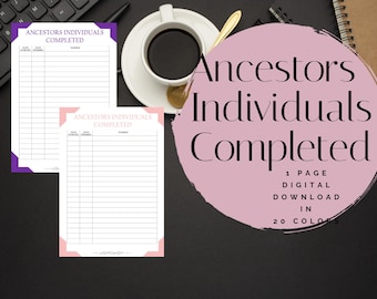 Ancestors Individuals Completed Sheet Page Pack - Printable (Digital Download) Family History Pages Templates