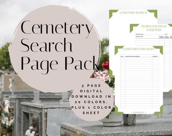 Cemetery Search Page Pack - Printable (Digital Download) Family History Pages Templates