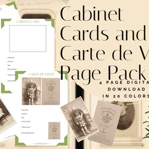 Cabinet Cards and Carte de Visite Page Pack - Printable (Digital Download) Family History Pages Templates