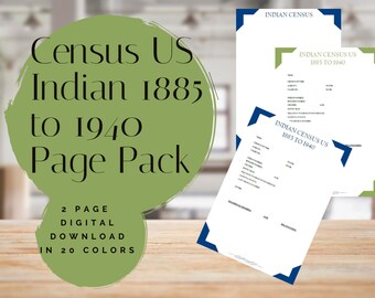 Census US Indian 1885 to 1940 Page Pack - Printable (Digital Download) Family History Pages Templates