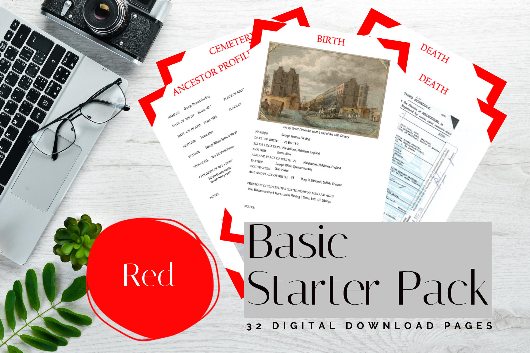 Basic Starter Pack - Red (digital Download) Family History Pages - Etsy ...