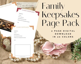 Family Keepsake Page Pack - Printable (Digital Download) Family History Pages Templates