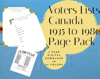 Voters Lists Canada 1935 to 1980 Page Pack - Printable (Digital Download) Family History Pages Templates