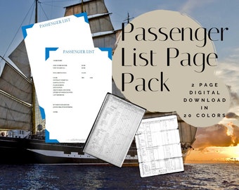 Passenger List Page Pack - Printable (Digital Download) Family History Pages Templates