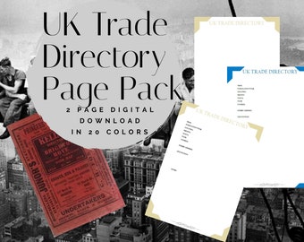 UK Trade Directory Page Pack - Printable (Digital Download) Family History Pages Templates