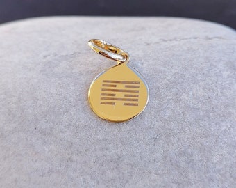 Pendentif médaille personnalisée symbole chinois hexagramme Yi-King I Ching - Plaqué or 18 carats - 10 mm