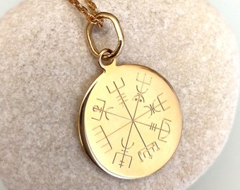 Pendentif Vegvisir symbole viking Force nordique Compas viking - 18 mm Médaille personnalisée plaqué or 18 carats