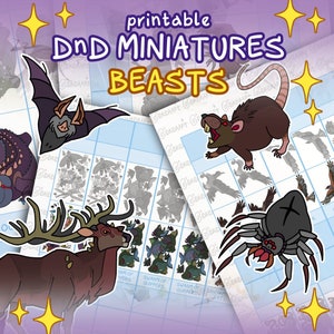 DnD PRINTABLE MINIATURES, DnD Minis, Dungeons and Dragons, ttrpg DIY game supplies, animal and monster art, Custom DnD mini beast forms