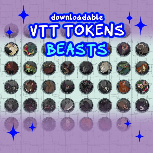 VTT BEAST TOKENS, Dungeons and Dragons minis, Digital ttrpg Miniaturen, Roll20, Gießerei Vtt, Fantasy Grounds, Herunterladbare Battle Map Tokens
