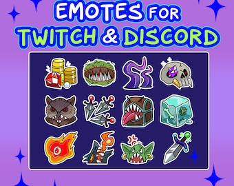 DnD Twitch EMOTES bundle, D&D Discord icons, Dungeons and Dragons, twitch sub emotes, d20 text emotes, twitch badges, Discord Emotes Pack