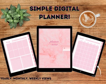 Simple Digital Planner | Monthly, Weekly, and Daily Planner | IPad Planner | Hyperlinked Planner | Pink | Goodnotes | Notability | 2022