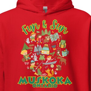 Personalize It! Sun & Fun Muskoka Ontario - Fun Colorful Cartoon Activity Collage - Unisex Hoodie - Great Gift Ideas - Girls Trip Weekend