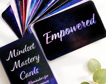 Mindset Mastery Empowerment Cards, 56 Daily Affirmation Deck for Women, Personal Growth, Wellness and Confidence Gifts, Journal Prompts