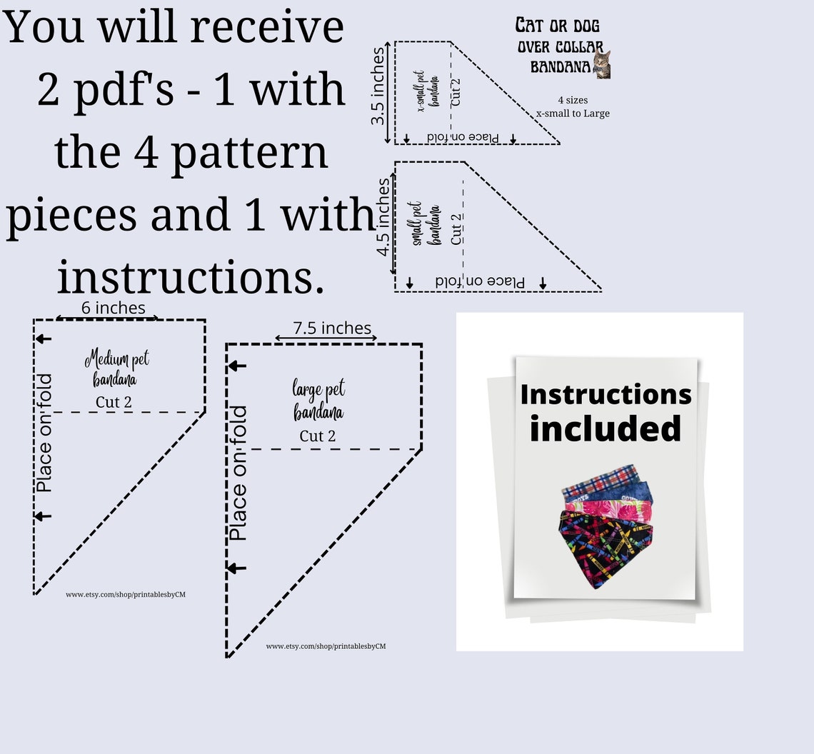 PDF Pattern, Pet Bandana Sewing Pattern, Over the Collar Cat Bandana