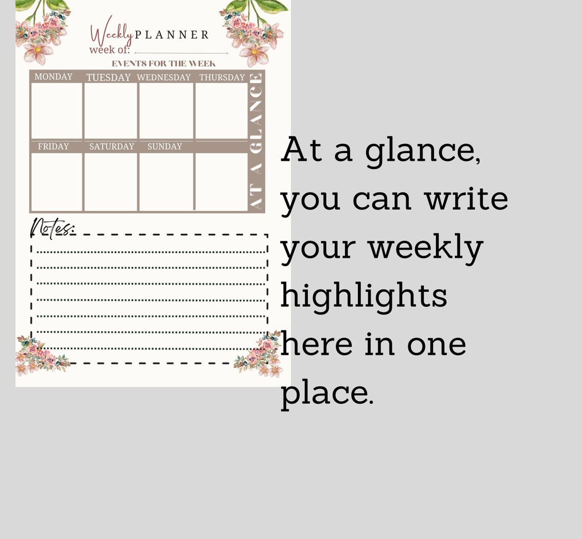 A5 Floral Weekly Planners, Printable Planners, Pdf Planners, Planner ...