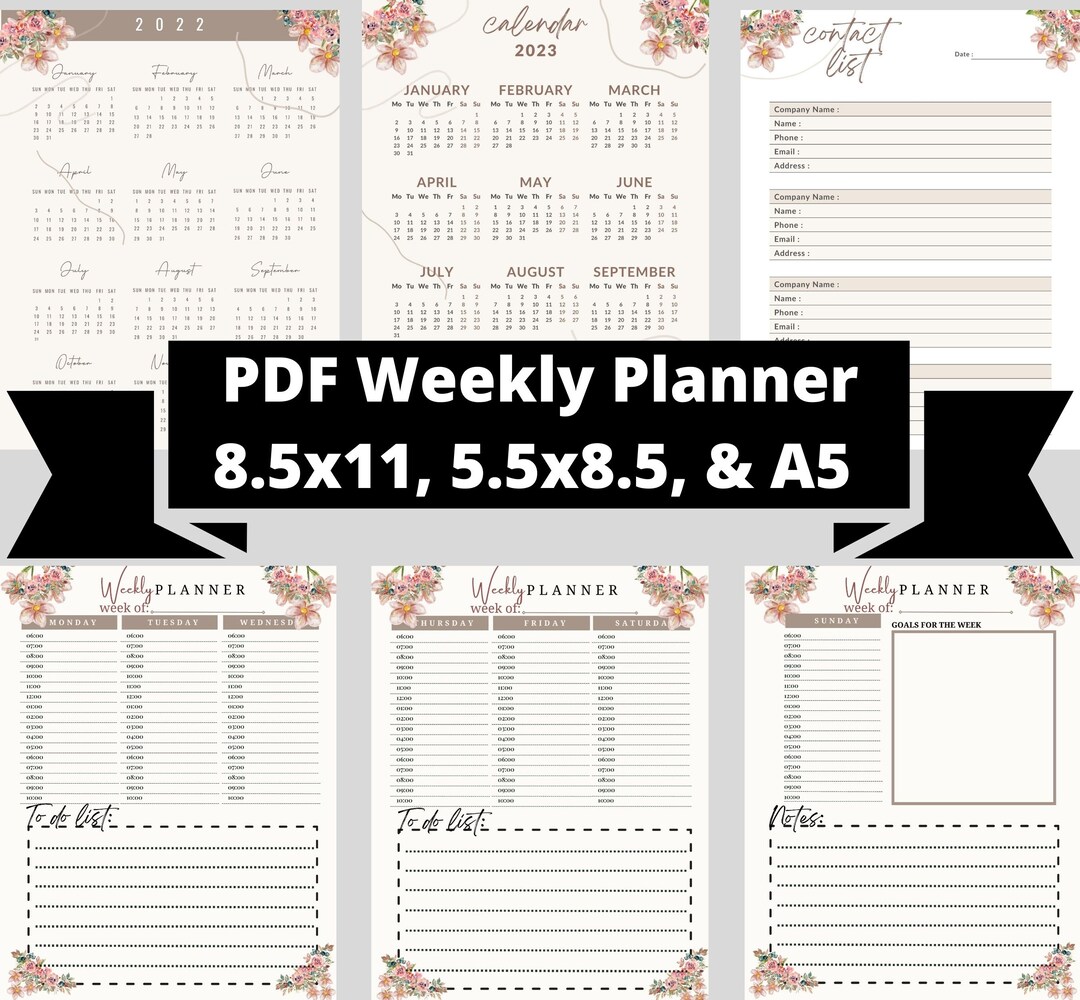 A5 Floral Weekly Planners, Printable Planners, Pdf Planners, Planner ...