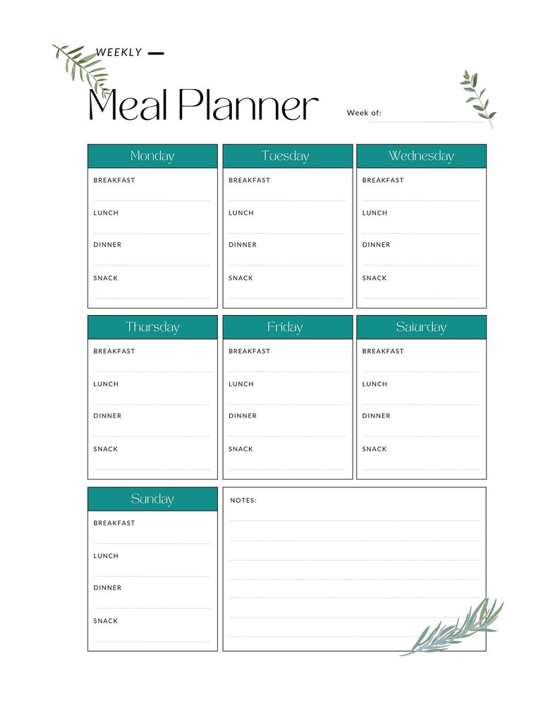 Printable Meal Planner, Downloadable Meal Planner, Minimalist Meal ...