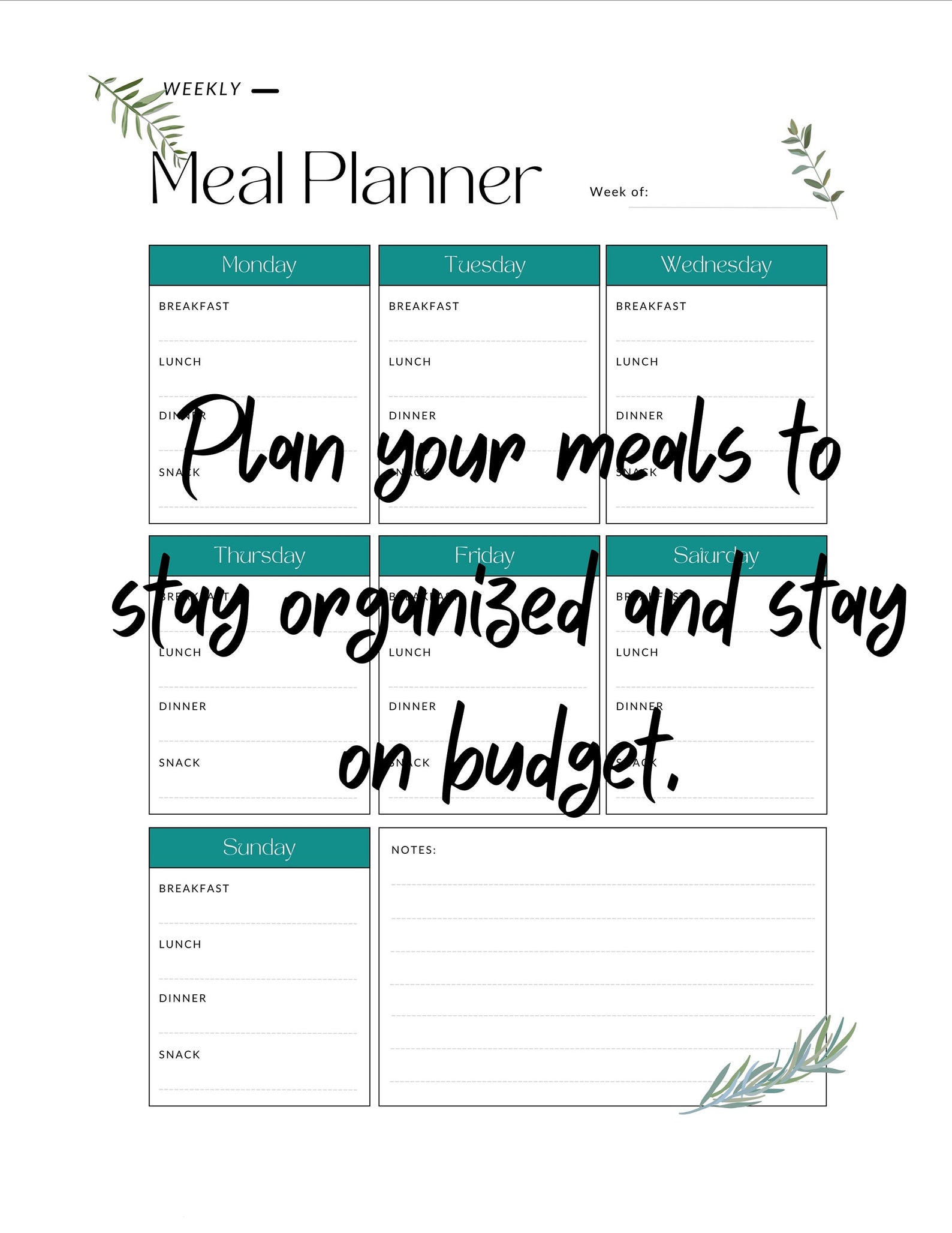 Printable Meal Planner, Downloadable Meal Planner, Minimalist Meal ...