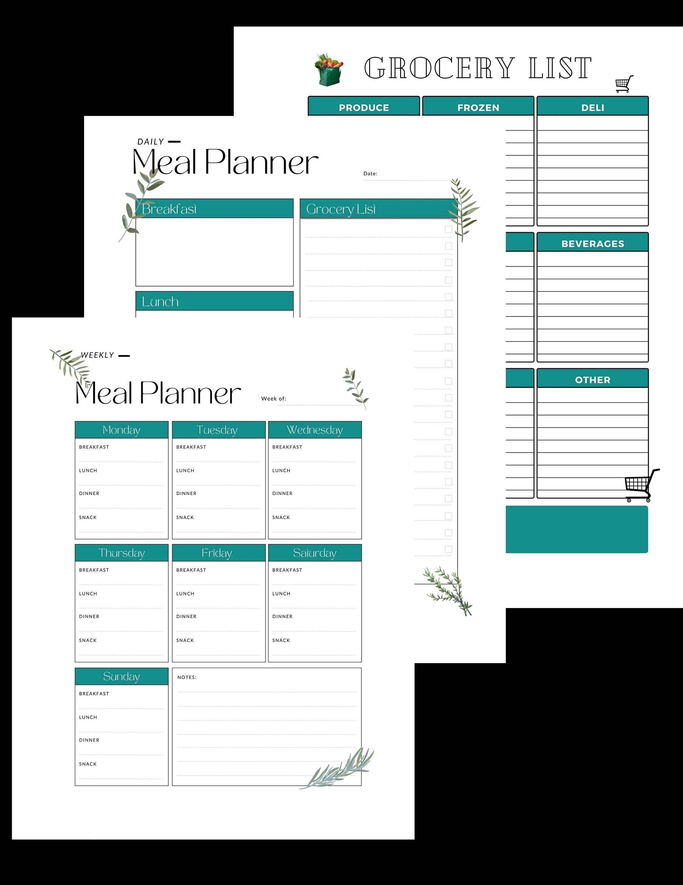 Printable Meal Planner, Downloadable Meal Planner, Minimalist Meal ...