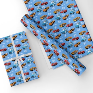 Personalised Sports Cars Birthday Gift Wrapping Paper, all sizes available Personalise with age and name