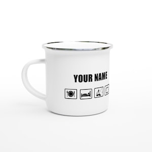 Eat Sleep Fish Repeat Personalised White 12oz Enamel Mug