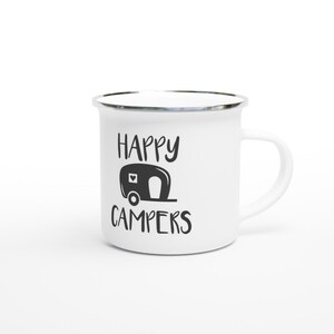 Happy Campers Personalised White 12oz Enamel Mug