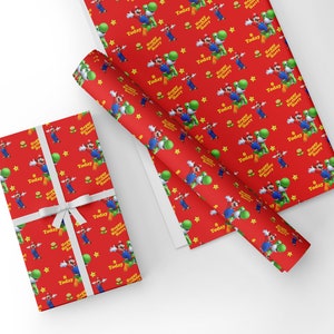 Carta da regalo di compleanno personalizzata ispirata a Mario, disponibile in tutte le misure. Personalizzabile con età e nome.