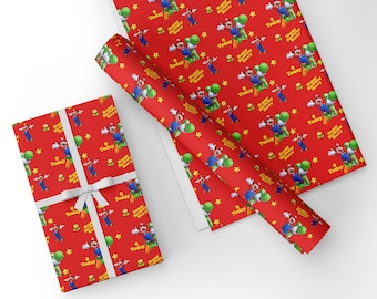 Personalised Mario inspired  Birthday Gift Wrapping Paper, all sizes available Personalise with age and name