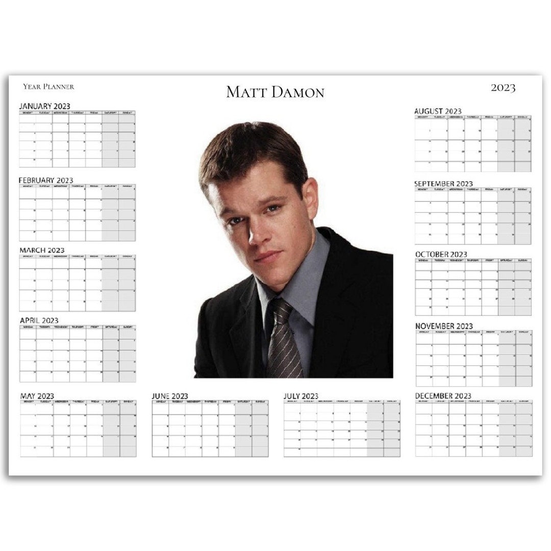 Matt Damon Yearly Planner Calendar 2023/24 Personalised Large Sizes