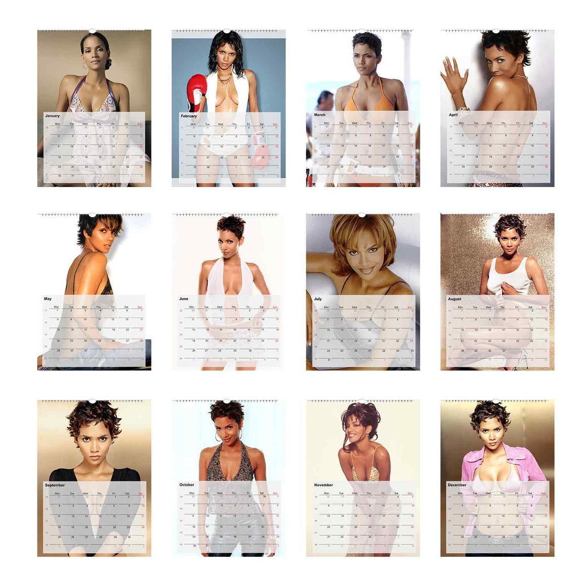 Sexy Halle Berry 2023/24/25 Calendar Choose Start Month & Language