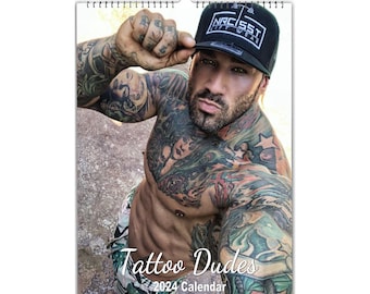 Tattoo Dudes Male Hunks Full Photo 2024/25 Calendar | Choose start month & Language | Personalised