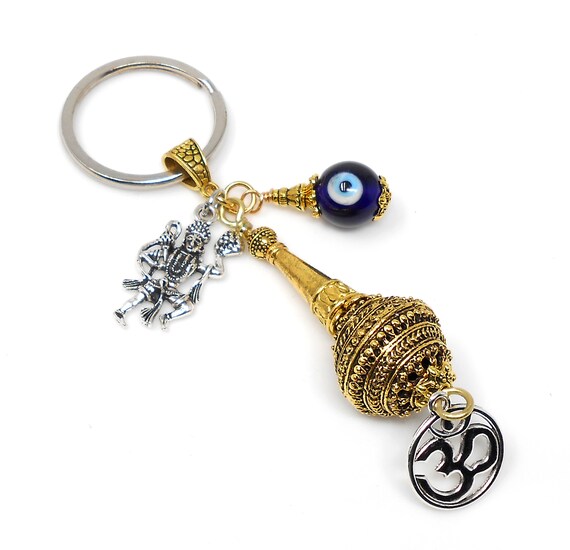 Handcrafted Hanuman Ji Ke Gada Charm Evil Eye Protection Blue Glass Bead rare to Find Combination in Key Ring for Home car office business Etsy Canada