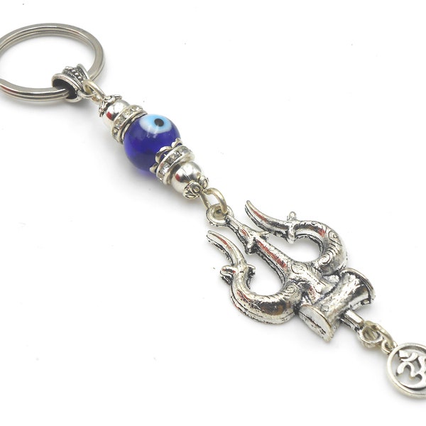 Evil Eye Protection Divine OM & Shiv ji Trishul Pendant Key Ring/ Key Chain for High Positive Vibration, Good Luck  and Travel Protection