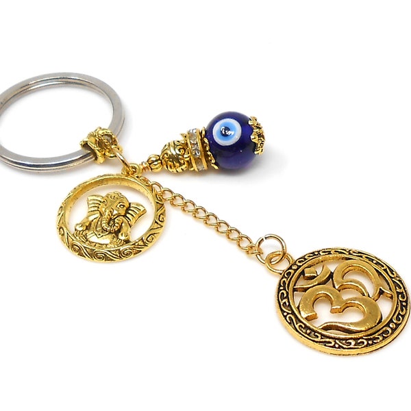 Evil Eye Protection Lord Ganesha & OM Key Ring/ Key Chain  For Car, Office, Business, Work Place and Sweet Home-Negative Energies Protection
