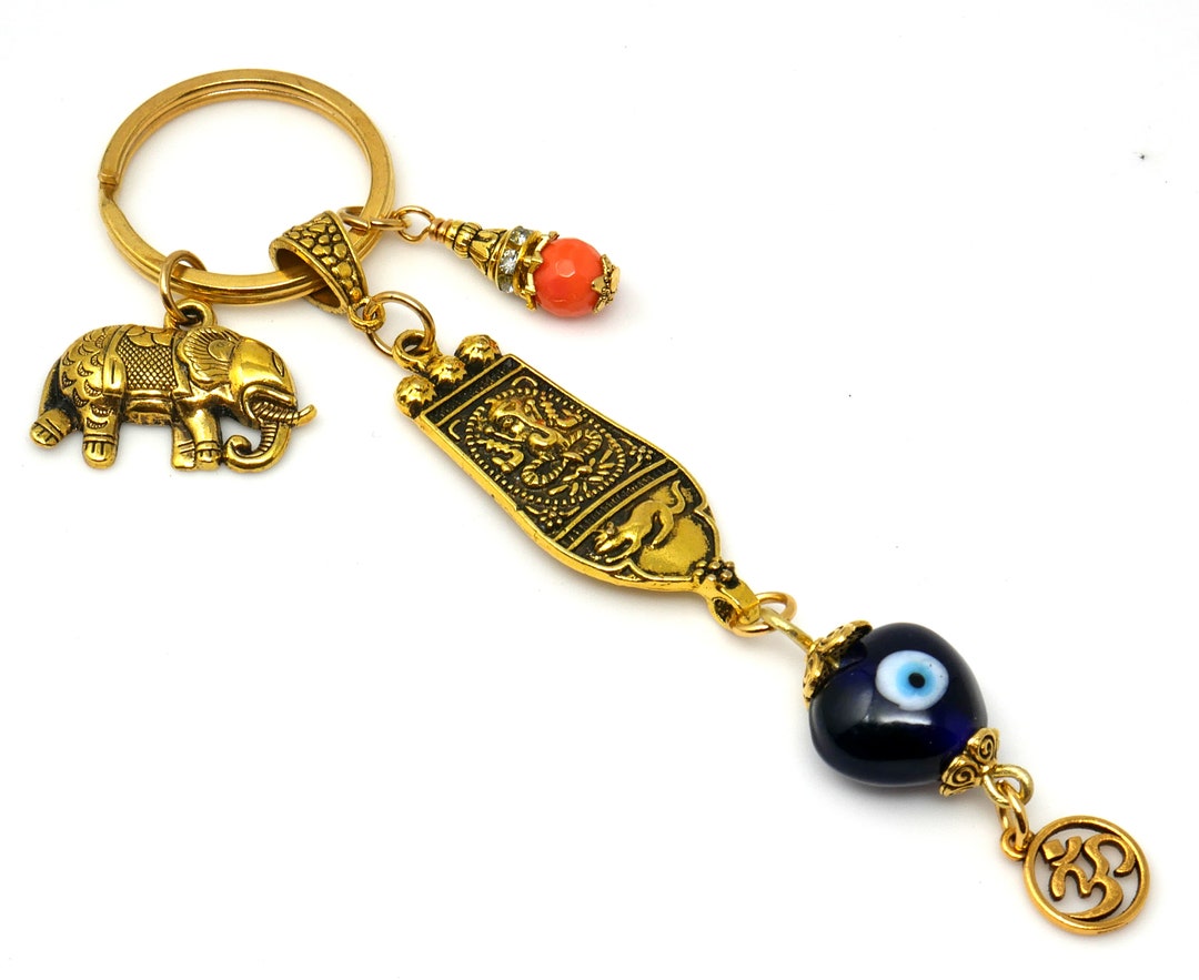 Protective Key Rings Evil Eye Protection Ganesh Lucky Elephant Key Ring for Good Luck ...