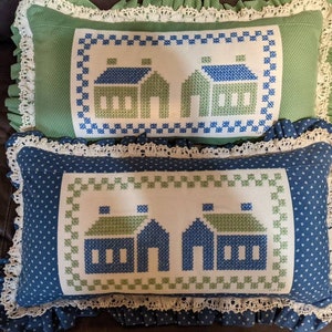 TWO Vintage Handmade Needlepoint Cross Stitch Pillows Chic SIGNED House Design