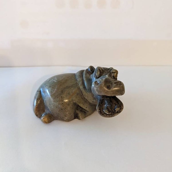 Hand Carved Soapstone Inuit African Hippo Open Mouth Sculpture Figurine