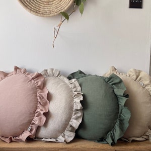 Linen and cotton, boho frilled round cushions